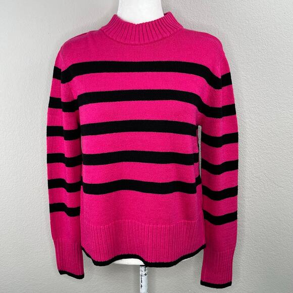 Elie Tahari Deep Fuchsia Pink & Black Stripe Mock Neck Sweater NWT Large - Picture 1 of 12